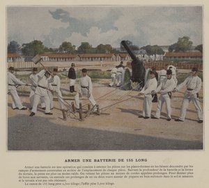 Eine 155-mm-Batterie bewaffnen von (after) French Photographer
