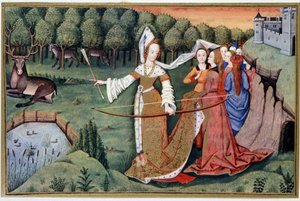 Diane (Artemis) - Chromolithographie aus einer 15. Jahrhundert-Illumination von (after) French School