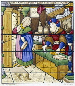 Geschichte des Juden in der Rue des Billettes - Faksimile eines Glasfensters, St. Alpin Kirche in Chalon