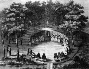 Nonnen der Abtei Port Royal des Champs bei einer Vorlesung in der Einsamkeit (Gravur nach einer Pergamentzeichnung der französischen Schule des 18. Jahrhunderts)