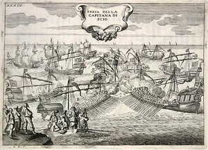 Galeonen und Galeassen im Kampf: Gefangennahme des Kapitäns der Insel Chios, Illustration aus 
