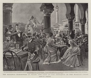 Die Nationale Ausstellung in Turin, das Café am Eingang zum Maurischen Hof von (after) Italian School