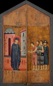 Diptychon des seligen Andrea Gallerani: Der selige Gastgeber Gallerani empfängt Pilger und Bettler, äußere Tafeln
