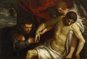 Der tote Christus, unterstützt von einem Engel und angebetet von einem Franziskaner von Paolo Veronese