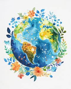 Aquarell Boho Planet Erde Kinderzimmer von F. Abderrahim