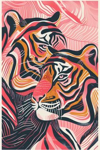 Illustration von rosa, roten und orangefarbenen Tigern