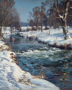 Landschaft eines Baches im Winter und Schnee