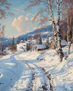 Landschaft mit verschneiter Landschaft von F. Abderrahim