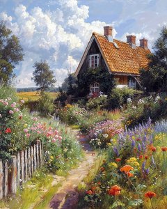 Hübsches Haus, Blumengarten, botanische Landschaft