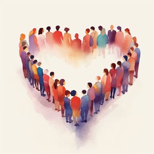 Menschen vereint, herzförmig im minimalistischen Stil, große Leinwanddrucke von F. Abderrahim