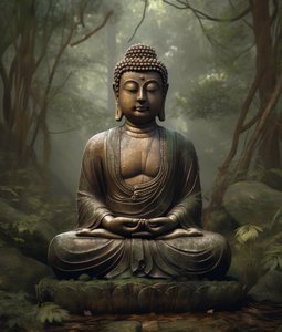 Eine spirituelle buddhistische Dekoration, Friedliche Meditation, Wandkunstdrucke auf Anfrage von F. Abderrahim