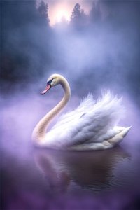 Weißer Schwan mit ausgebreiteten Flügeln auf einer ruhigen Wasseroberfläche, Wand Home Decor von F. Abderrahim