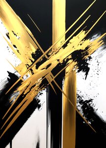 Gold und Schwarz Malerei, Zeitgenössische Kunst, Großformatige Leinwand, Custom Print von F. Abderrahim