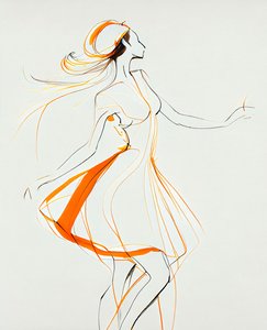 Minimalistische tanzende Frau im Stil von Ewa Hauton, Leinwanddruck auf Anfrage von F. Abderrahim
