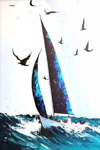 Raben und stürmische Wellen Abstrakter Acryl-Ausdruck, individuelle Leinwanddrucke von F. Abderrahim