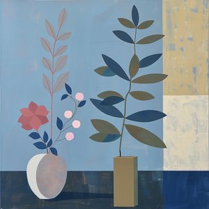 Pflanze, Stuhl  Keramikvase, Bohème-Stil, Moderne Wanddekoration, Print on Demand von F. Abderrahim