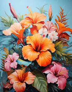 Gemälde von einem Blumenstrauß Orange und Rosa, Wand Home Decor Drucke von F. Abderrahim