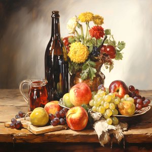 Stilleben, Blumen, Früchte  Wein, Wandbilder Home Decor von F. Abderrahim