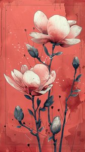 Weiße Rosen mit rotem Hintergrund in einfacher Malerei, Wandkunst | Print on Demand von F. Abderrahim