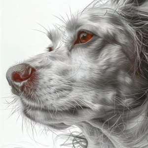 zoom out Hund Porträt schwarz  weiß minimalistische Zeichnung, Wand Home Decor druckt von F. Abderrahim