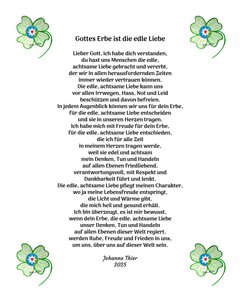 Gottes Erbe ist die edle Liebe für alle Menschen dieser Welt von Johanna Thier
