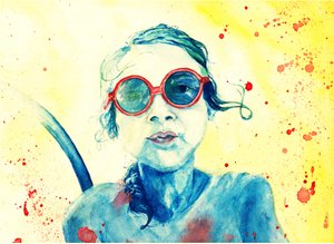 Mädchen mit roter Sonnenbrille