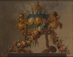 Parfümbrenner, unterstützt von Amoretten und Schlangen und mit Blumen geschmückt, 18. Jahrhundert
