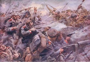 Die Niederlage der preußischen Garde bei Zonnebeke, aus Geschichte des Großen Krieges Band 3 veröffentlicht von Waverley Book Co Limited, ca. 1920