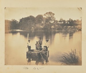 Kleine Flöße aus Deckenbooten überqueren den Potomac River
