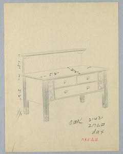 Entwurf für ein rechteckiges Sideboard mit Blumenvasen