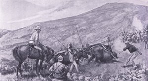 Transportprobleme in Barberton: Wie die Kanonen und Wagen die Berge hinaufgebracht wurden, Illustration aus After Pretoria: The Guerilla War, 1902