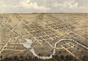 Vogelperspektive von Columbus, Columbia Co., Wisconsin 1868 von A.; Chicago Lithographing Co. Ruger