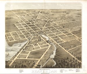 Vogelperspektive der Stadt Beaver Dam, Dodge Co., Wisconsin 1867 von A.; Chicago Lithographing Co. Ruger