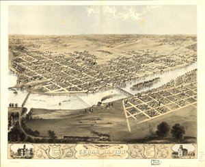 Vogelperspektive der Stadt Cedar Rapids und Kingston, Linn Co., Iowa 1868 von A.; Chicago Lithographing Co. Ruger