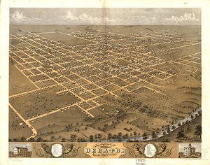 Vogelperspektive der Stadt Decatur, Macon Co., Illinois 1869
