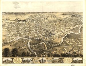 Vogelperspektive der Stadt Fort Wayne, Indiana 1868 von A.; Chicago Lithographing Co. Ruger
