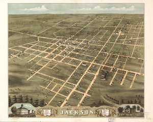 Vogelperspektive der Stadt Jackson, Madison County, Tennessee 1870