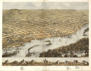 Vogelperspektive der Stadt La Crosse, Wisconsin 1867 von A.; Chicago Lithographing Co. Ruger