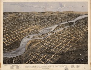Minneapolis und Saint Anthony, Minnesota 1867 von A.; Chicago Lithographing Co. Ruger
