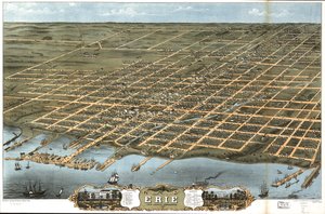 Vogelperspektive der Stadt Erie, Erie County, Pennsylvania 1870 von A. Chicago Lithographing Co. Ruger and Stoner Ruger