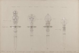 Hochaltar: vorgeschlagene gold- und silberne Stäbe und Streitkolben, tatsächliche Größe von A. Edward Jones and Co.