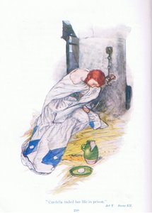 Cordelia beendete ihr Leben im Gefängnis (König Lear), aus Geschichten aus Shakespeare, veröffentlicht von Ward Lock & Co Ltd