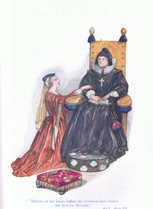 Helena kniete vor der Gräfin und gestand ihre Liebe zu Bertram (Ende gut, alles gut), aus Geschichten von Shakespeare, veröffentlicht von Ward Lock & Co Ltd