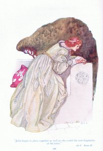 Julia begann, die zerrissenen Fragmente des Briefes so gut wie möglich zusammenzusetzen (Die zwei Herren aus Verona), aus Geschichten aus Shakespeare, veröffentlicht von Ward Lock & Co Ltd