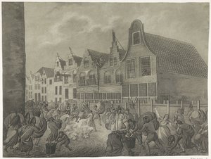 Einsturz der Verschalung entlang der Kortendijk in Gorinchem, 1809 (Serie: Vier Platten der Überschwemmung 1809, gewidmet König Ludwig Napoleon) von A. Lutz