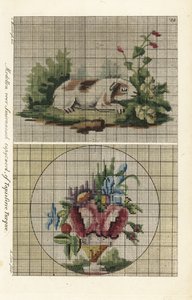 Muster für türkische Wandteppiche: Meerschweinchen in einem Garten und Blumenstrauß in einer Vase von A. Lutz