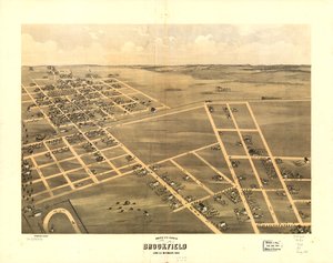 Vogelperspektive von Brookfield, Linn Co., Missouri 1869
