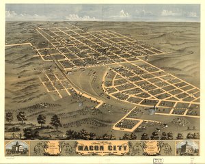 Vogelperspektive von Macon City, Macon County, Missouri 1869