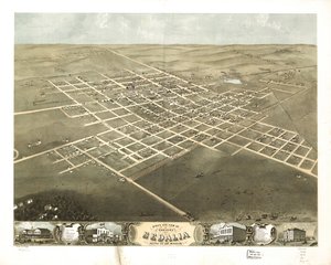 Vogelperspektive der Stadt Sedalia, Pettis Co., Missouri 1869