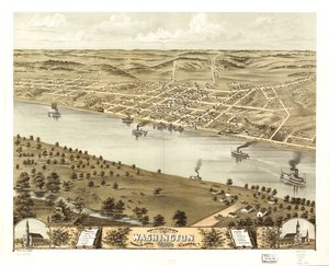 Vogelperspektive der Stadt Washington, Franklin County, Missouri 1869